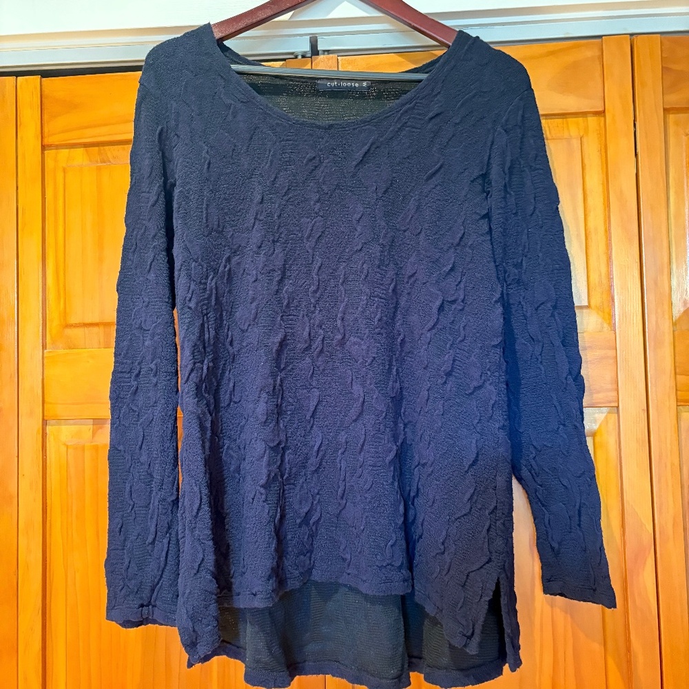 Cut Loose Textured Navy Blue Tunic Shirt Size Medium Made in USA